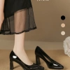 Giày cao gót mũi nhọn mềm, đế vuông 8 phân - đen nude, giảm 71k FFAN STORE