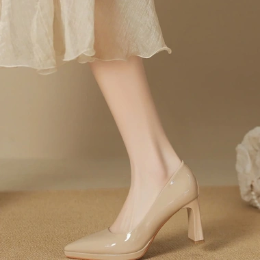 Giày cao gót mũi nhọn mềm, đế vuông 8 phân - đen nude, giảm 71k FFAN STORE 9