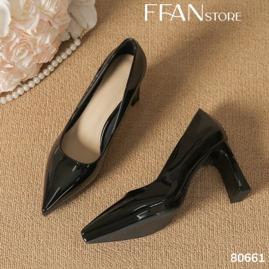 Giày cao gót mũi nhọn mềm, đế vuông 8 phân - đen nude, giảm 71k FFAN STORE 10