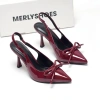 Giày Cao Gót Mũi Nhọn Nơ Merly 1.634 Size 35‑43 Da Bóng Sang Chảnh Slingback 9cm Giá 375k