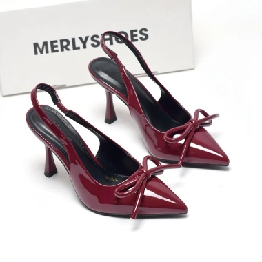 Giày Cao Gót Mũi Nhọn Nơ Merly 1.634 Size 35‑43 Da Bóng Sang Chảnh Slingback 9cm Giá 375k