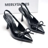 Giày Cao Gót Mũi Nhọn Nơ Merly 1.634 Size 35‑43 Da Bóng Sang Chảnh Slingback 9cm Giá 375k 4
