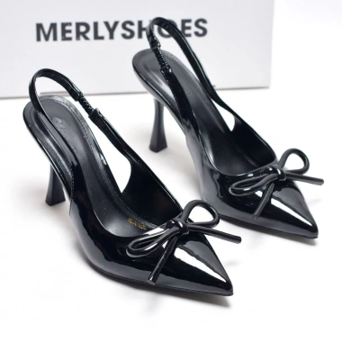 Giày Cao Gót Mũi Nhọn Nơ Merly 1.634 Size 35‑43 Da Bóng Sang Chảnh Slingback 9cm Giá 375k