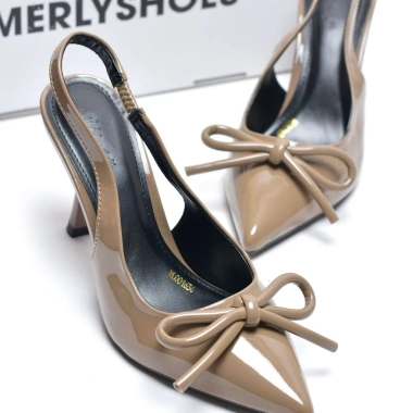 Giày Cao Gót Mũi Nhọn Nơ Merly 1.634 Size 35‑43 Da Bóng Sang Chảnh Slingback 9cm Giá 375k