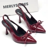 Giày Cao Gót Mũi Nhọn Nơ Merly 1.634 Size 35‑43 Da Bóng Sang Chảnh Slingback 9cm Giá 375k 10
