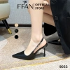 Giày cao gót mũi nhọn slingback da mềm mại 7‑9 cm, đính đá, bigsize màu đen-be, giảm giá 490k
