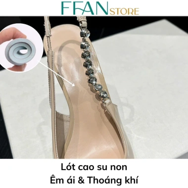 Giày cao gót mũi nhọn slingback da mềm mại 7‑9 cm, đính đá, bigsize màu đen-be, giảm giá 490k