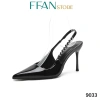 Giày cao gót mũi nhọn slingback da mềm mại 7‑9 cm, đính đá, bigsize màu đen-be, giảm giá 490k 9