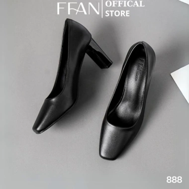 Giày cao gót mũi vuông nữ da thật, đế vuông, bít mũi, màu đen, size 5-9 1.06 triệu