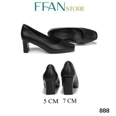 Giày cao gót mũi vuông nữ da thật, đế vuông, bít mũi, màu đen, size 5-9 1.06 triệu