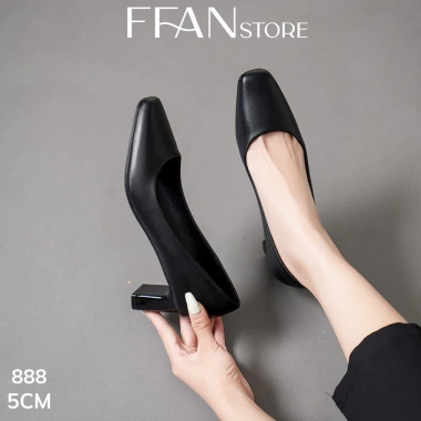 Giày cao gót mũi vuông nữ da thật, đế vuông, bít mũi, màu đen, size 5-9 1.06 triệu