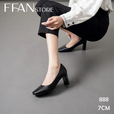 Giày cao gót mũi vuông nữ da thật, đế vuông, bít mũi, màu đen, size 5-9 1.06 triệu