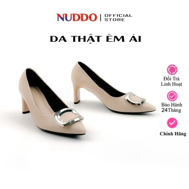Giày Cao Gót Nữ 6,5cm Đĩnh Nơ Da Thật Cao Cấp Guốc Mũi Nhọn Công Sở NUDDO N066A Giá 458.000 VND