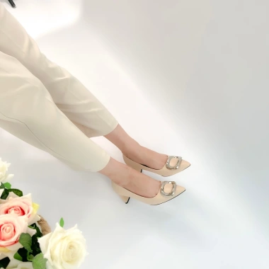 Giày Cao Gót Nữ 6,5cm Đĩnh Nơ Da Thật Cao Cấp Guốc Mũi Nhọn Công Sở NUDDO N066A Giá 458.000 VND