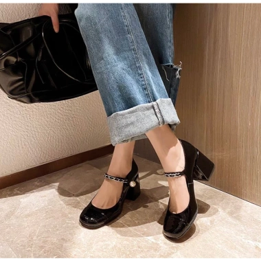 Giày cao gót nữ công sở quai xích đính ngọc, gót 7cm, tôn dáng - Giá ưu đãi 138.999₫
