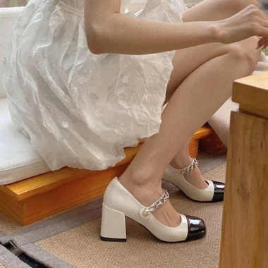 Giày cao gót nữ công sở quai xích đính ngọc, gót 7cm, tôn dáng - Giá ưu đãi 138.999₫