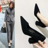 Giày Cao Gót Nữ Da Lộn Đen Mũi Nhọn Dày Gót - Phong Cách Công Sở 2.025 Xuân Thu