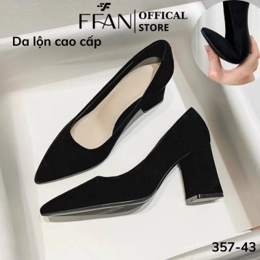 Giày cao gót nữ da lộn mềm mại, mũi nhọn, gót vuông 3-5-7 phân, màu đen, size lớn - giảm còn 480k