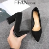 Giày cao gót nữ da lộn mềm mại, mũi nhọn, gót vuông 3-5-7 phân, màu đen, size lớn - giảm còn 480k 2