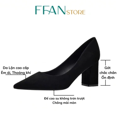 Giày cao gót nữ da lộn mềm mại, mũi nhọn, gót vuông 3-5-7 phân, màu đen, size lớn - giảm còn 480k