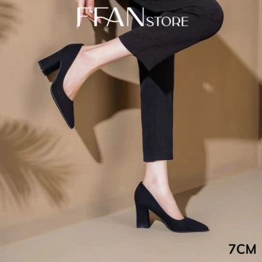 Giày cao gót nữ da lộn mềm mại, mũi nhọn, gót vuông 3-5-7 phân, màu đen, size lớn - giảm còn 480k