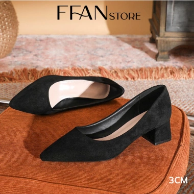 Giày cao gót nữ da lộn mềm mại, mũi nhọn, gót vuông 3-5-7 phân, màu đen, size lớn - giảm còn 480k