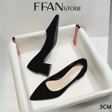 Giày cao gót nữ da lộn mềm mại, mũi nhọn, gót vuông 3-5-7 phân, màu đen, size lớn - giảm còn 480k
