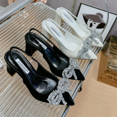 Giày cao gót nữ đế vuông 7-8phân nơ hoa cánh bướm - Công sở, giảm còn 299.999₫