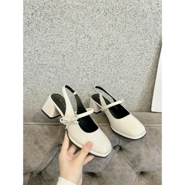 Giày cao gót nữ đỏ quai nơ công sở, slingback mũi vuông 5cm da bóng - Giá ưu đãi 225k 2