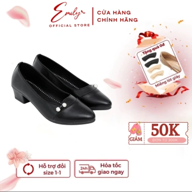 Giày Cao Gót Nữ Emily Đính Ngọc Đế Cao 4cm Da Mềm Mịn - Giày Công Sở Basic 318.000 VND