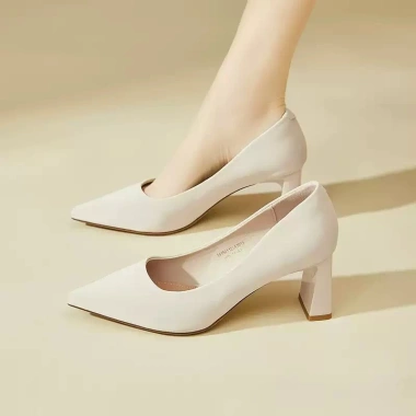 Giày cao gót nữ Exull 5.5-7p mũi vuông da mêm màu be - thời trang công sở giá rẻ 440k
