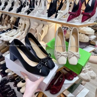 Giày cao gót nữ gót vuông 7cm da lì công sở, đính nơ nhí giá ưu đãi 259k 4