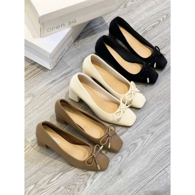 Giày cao gót nữ gót vuông 7cm da lì công sở, đính nơ nhí giá ưu đãi 259k 6