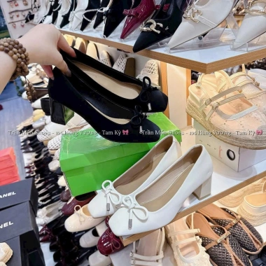 Giày cao gót nữ gót vuông 7cm da lì công sở, đính nơ nhí giá ưu đãi 259k 7