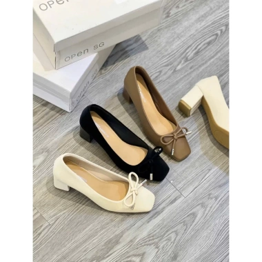 Giày cao gót nữ gót vuông 7cm da lì công sở, đính nơ nhí giá ưu đãi 259k 8