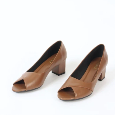 Giày Cao Gót Nữ Hở Mũi LUME Nâu Da PU Cao Cấp, Êm Chân, Đế Su Non 5cm Chống Trượt 7