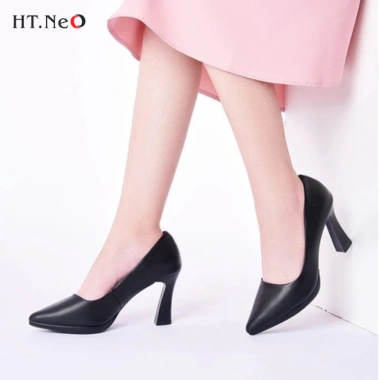 Giày Cao Gót Nữ HT.NeO Da Thật CS15 Đế Đúp Gót Trụ 9cm Bít Mũi Nhọn Giá 550k