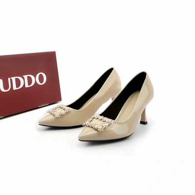 Giày Cao Gót Nữ Mũi Nhọn 7 Phân Đính Nơ Đá - Guốc Công Sở Da Bóng NUDDO N708D 2