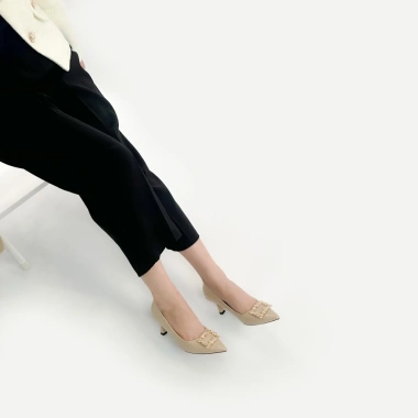 Giày Cao Gót Nữ Mũi Nhọn 7 Phân Đính Nơ Đá - Guốc Công Sở Da Bóng NUDDO N708D 3