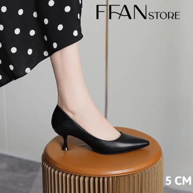 Giày cao gót nữ mũi nhọn da thật màu đen công sở size lớn 3-9 FFAN STORE 4