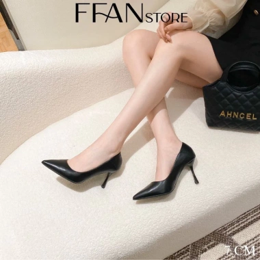 Giày cao gót nữ mũi nhọn da thật màu đen công sở size lớn 3-9 FFAN STORE 8