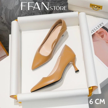 Giày cao gót nữ mũi nhọn gót nhọn công sở bít mũi nâu size 4-7 FFAN STORE 510k