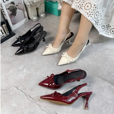 Giày Cao Gót Nữ Mũi Nhọn Tôn Da Bóng 7p Quai Hở Nơ Thắt - Du Lịch & Công Sở 232k