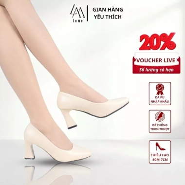 Giày cao gót nữ mũi vuông kem LUME 05 - Đế su non 5-7cm, chống trơn trượt, 207k