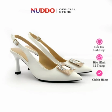 Giày Cao Gót Nữ SlingBack 7p Mũi Nhọn Phối Nơ - Guốc Công Sở NUDDO N071 Giá 379k
