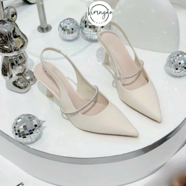 Giày cao gót quai ngang đính đá mũi nhọn 5P/7P mờ lì tiệc Kimngan LN78 173k