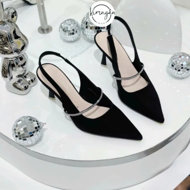 Giày cao gót quai ngang đính đá mũi nhọn 5P/7P mờ lì tiệc Kimngan LN78 173k