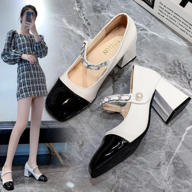 Giày cao gót Quai Ngang Đính Ngọc Đế Vuông 7cm D19 - Giá rẻ 179.280đ
