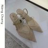Giày cao gót Z sandal nữ mũi nhọn lưới đan 7cm màu be, đen, đi tiệc, dạo phố, công sở