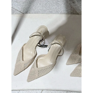Giày cao gót Z sandal nữ mũi nhọn lưới đan 7cm màu be, đen, đi tiệc, dạo phố, công sở